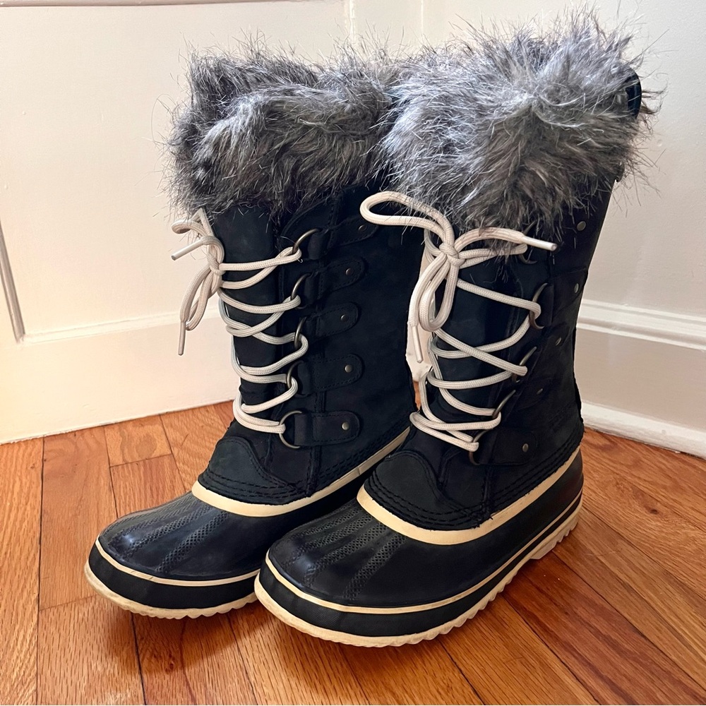Sorel Joan of Arctic Black Waterproof Faux Fur Tall Boots Size 7